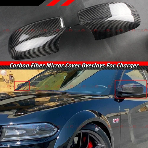 FOR 2011-23 DODGE CHARGER ADD-ON REAL CARBON FIBER SIDE MIRROR COVER CAP OVERLAY