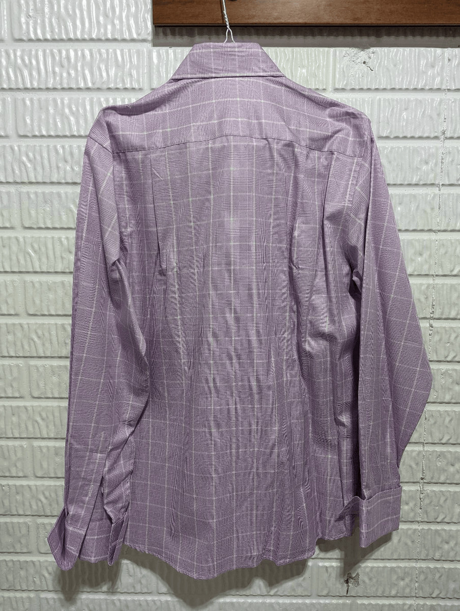 Savile Lane Men's White & Lavender Plaid Button-Down French Cuff Shirt Size XL View 5