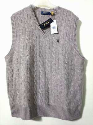 Polo Ralph Lauren Wool Golf V-Neck Cable-Knit Vest Beige L | eBay