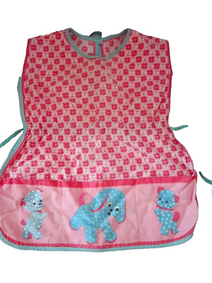 Vtg Little Girl Bib Apron Mommy's Helper. Pink & Blue. Puppy Dog Pockets 1960s