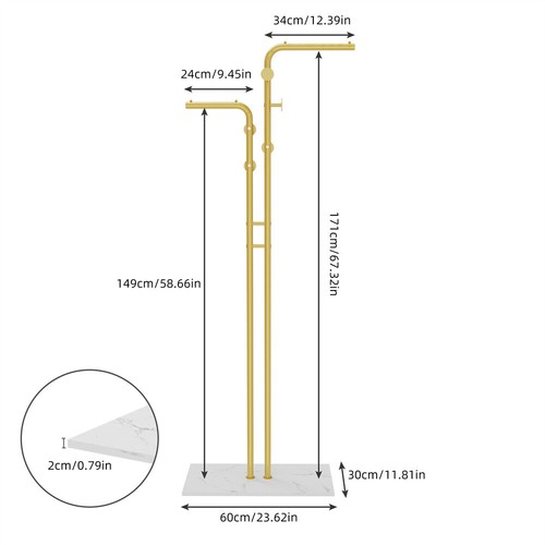 Heavy Duty Gold Coat Rack Stand Strong Marble Base Stand Clothes Rail Nighstand - Picture 11 of 12