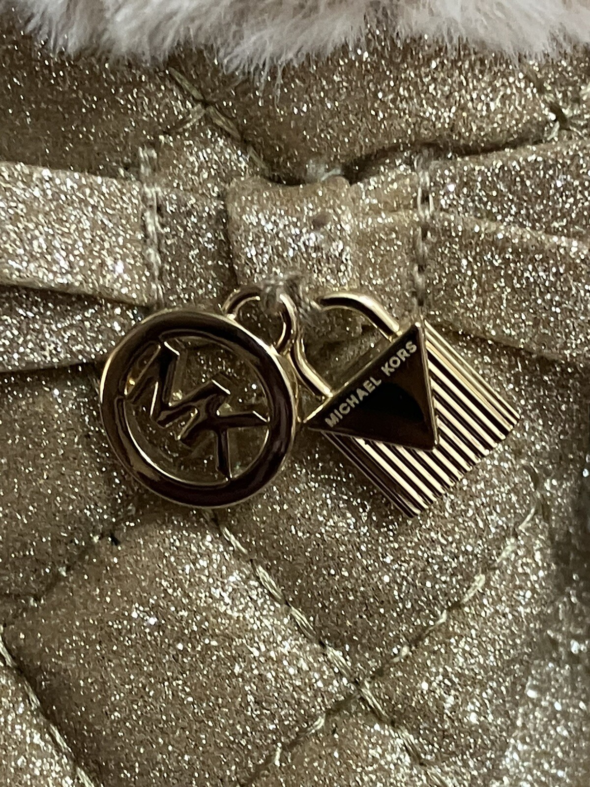 PANTOFOLA D’ORO sandali michael kors mk carter oro glitter pelliccia sintetica taglia 9