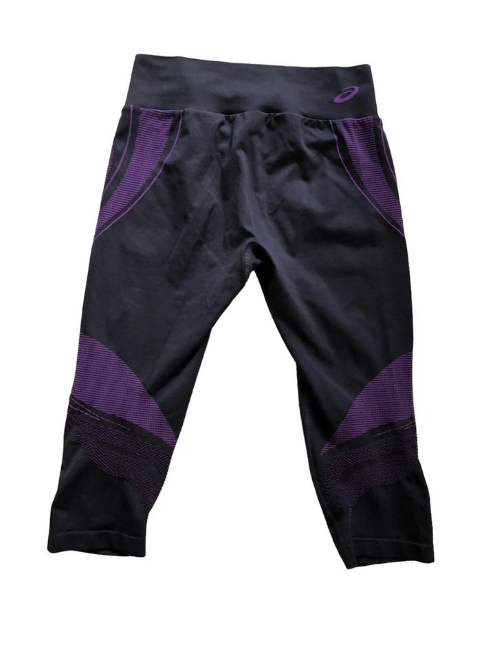 Asics Studio Fit Sana Seamless Capri Crop Leggings Size M Women Black Purple - Image 2 of 4