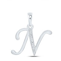 10K WeißGold Rundschliff Diamant Damen Initialen 'N' Buchstabe AnhäNger 1/20 Ct