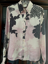 LOUIS FERAUD VINTAGE SILK BLOUSE IN IVORY PINK BLACK ABSTRACT PRINT 4-6 POLAND