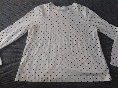 Loft Womens Blouse Extra Large White dots graphic classic v-neck tee