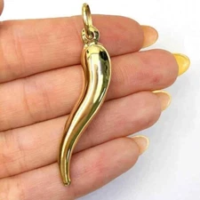 10K Gold Italian Horn Pendant 1.1"-2"