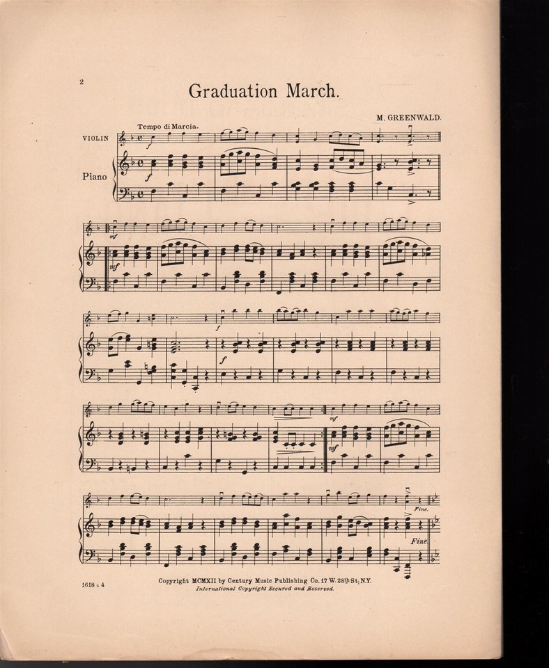 Graduation March Sheet Music 1912 1st & 2nd Violin & Piano #1618 | eBay