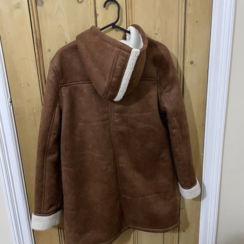 Womens Brown Faux Fur Lined Long Coat Jacket Size L / 14 Bellfield Clothing - Picture 5 of 9