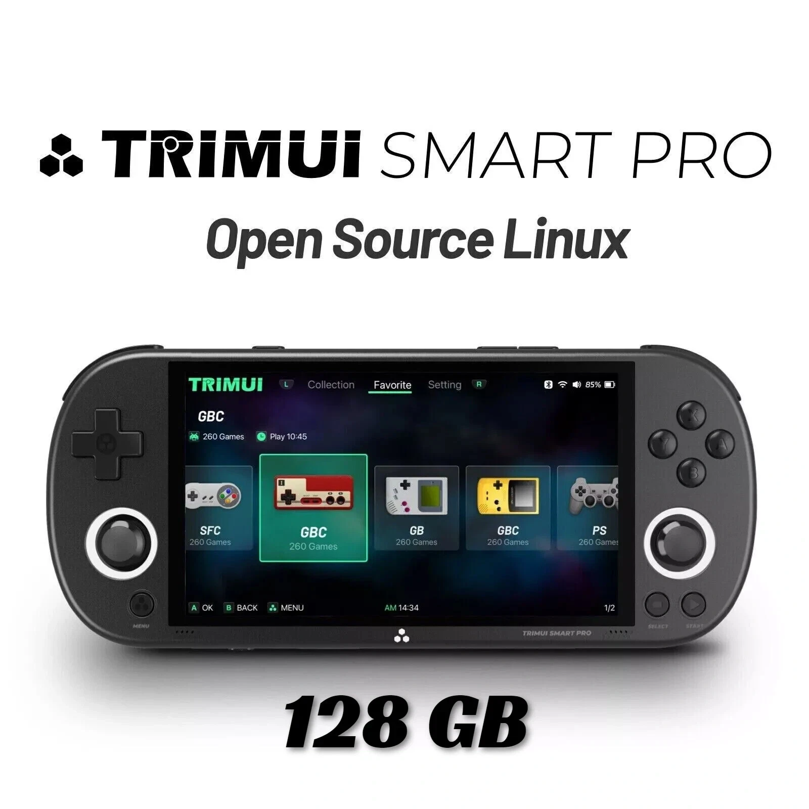 TRIMUI SMART PRO 128GB CONSOLE 12000 GAMES PORTABLE DISPLAY 4.96 BLACK RETRO @
