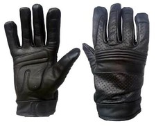 UNIK Men's Perforated Gel Palm Full-Finger Leather Motorcycle Gloves - Black