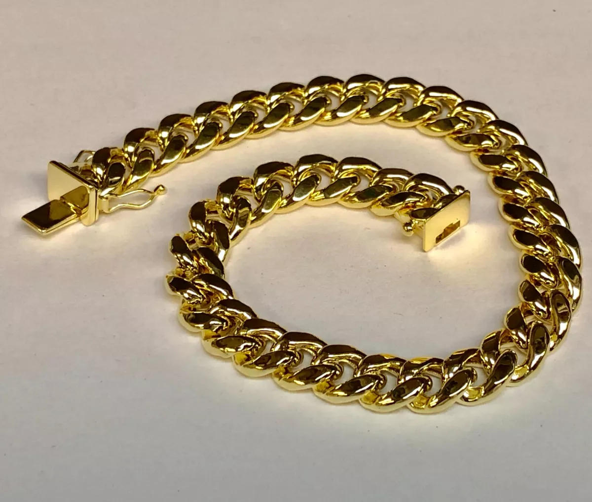 14K Yellow Solid Gold Mens Curb Bracelet 11 mm