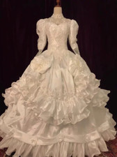 Vintage Mid Century White Ivory Wedding Dresses Ruffles Long Sleeve Bridal Gowns