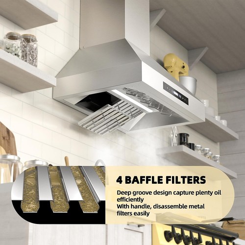 30inch Wall Mount Range Hood 900CFM Kitchen Stove Stainless Steel TouchControl - Picture 10 of 15