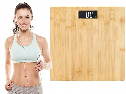 Bilancia Pesapersone Elettronica In Legno Bambù Display Digitale Design Moderno - Foto 2 di 10