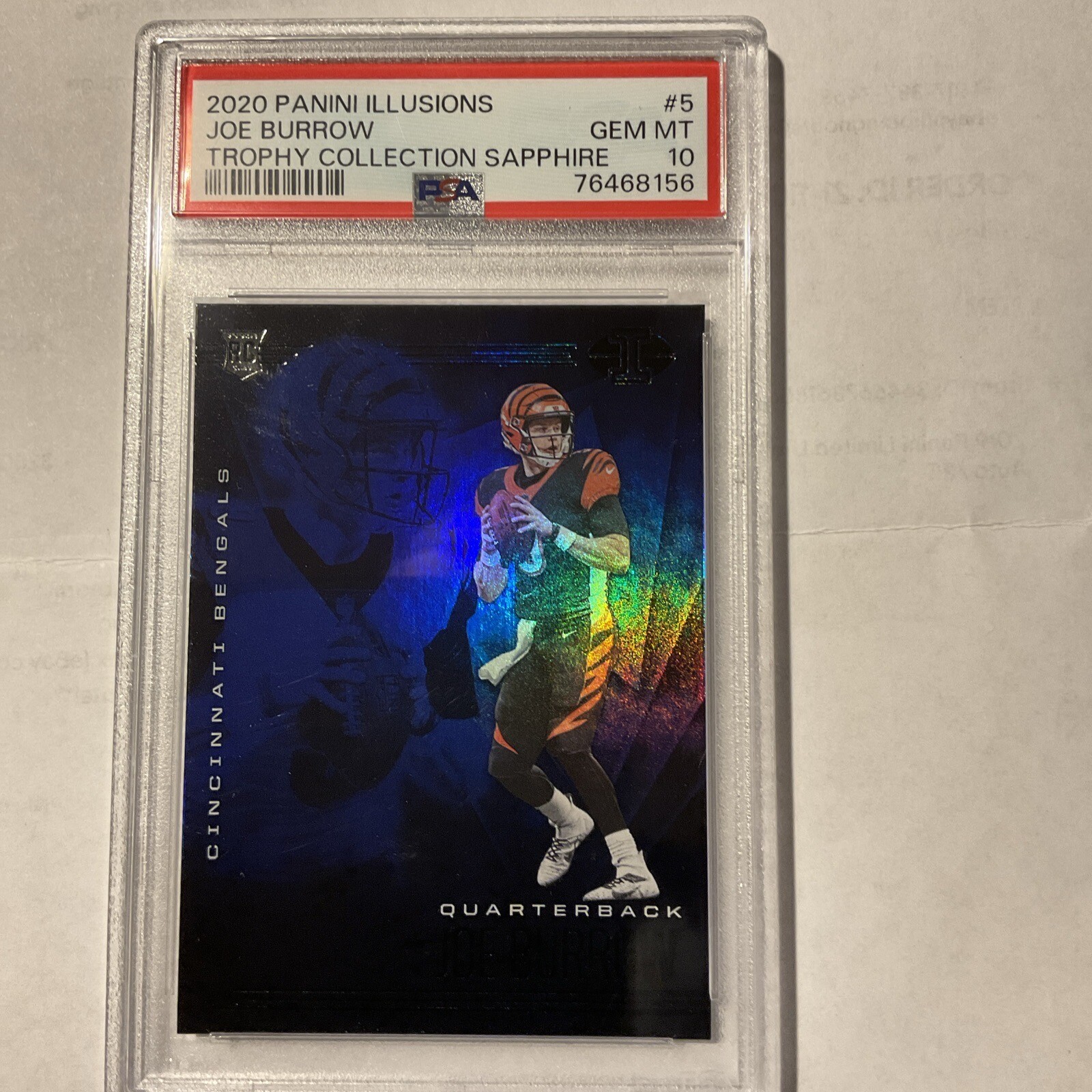 Joe Burrow 2020 Panini Illusions Football Trophy Sapphire #5 Rookie RC PSA 10 MT