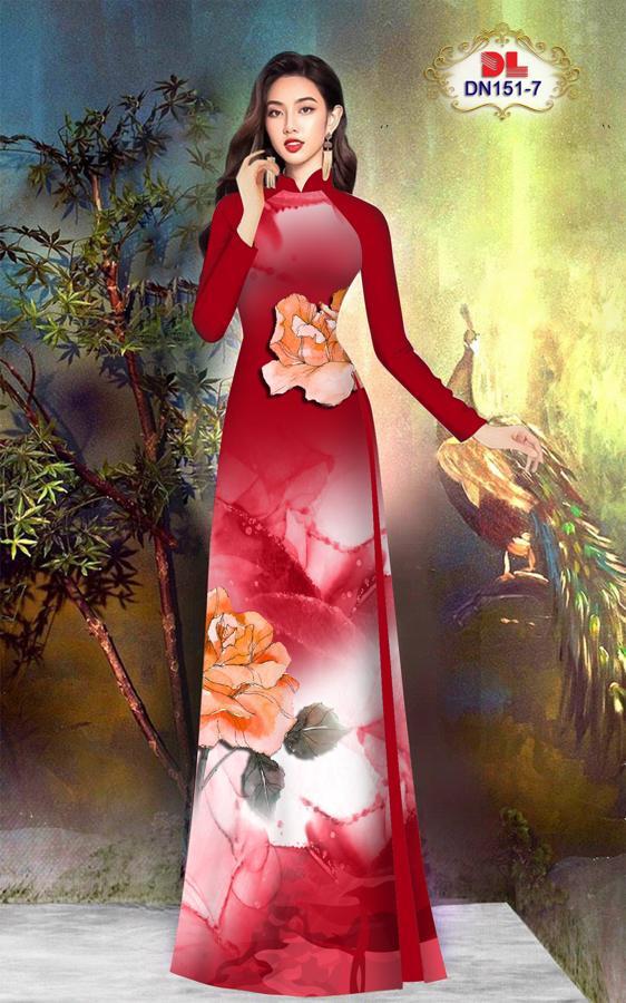 Ao Dai Vietnamese Silk Print 3D , Designer Flowers Long