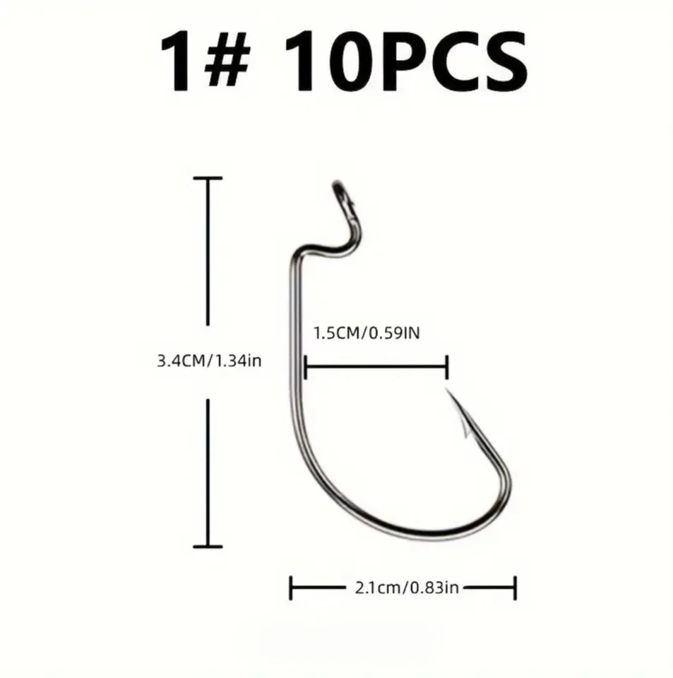 50x Offset Hooks Wide Gap Weedless Worm Hooks Pike Perch Soft Lures Fishing - Image 4 of 4