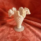 Vintage Pedestal, Pink Rose, Milk, Glass, Trumpet Vase