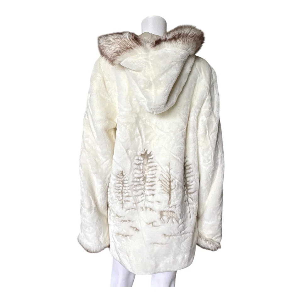 Chaqueta Abrigo NUAGE Mujer Talla Pequeña Crema Imitación Piel Con Capucha Delantera Felpa Foto 4 de 4