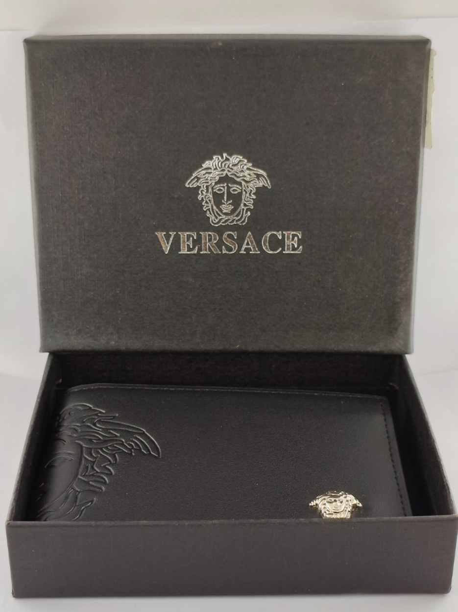 Premium Versace Soft Black Leather Bi-Fold Men's Wallet {Free Shipping}