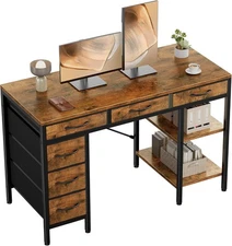 47-55" Computer Desk with 6 Drawers Home Office Gaming Desk with Storage Shelves