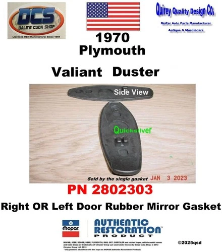 1970 Plymouth Valiant Duster Mirror Gasket 2802303 NEW MoPar USA