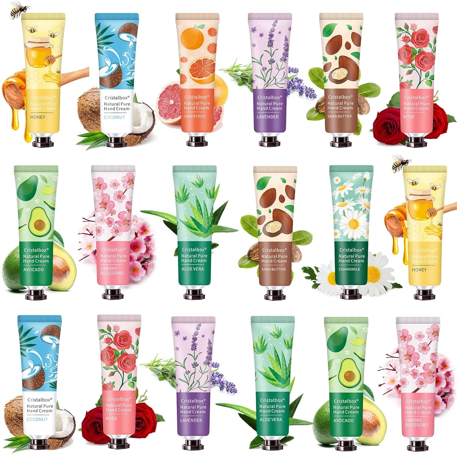 18 Pack Moisturizing Hand Cream Gift Set for Dry Cracked Hands - Bulk Lotion