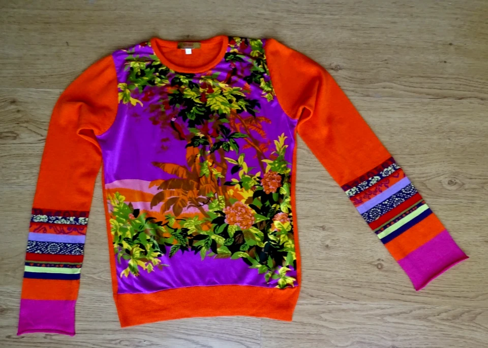 KENZO , pull laine et viscose vintage ,belles couleurs , fleurs perroquet..T 34 - Photo 1/4