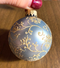Krebs Blown Glass Blue Ball w Glitter Christmas Ornament 2"