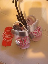 Baby Sandal Shoes Size 3 Girls Silver Butterfly Adjustable Strap Footwear