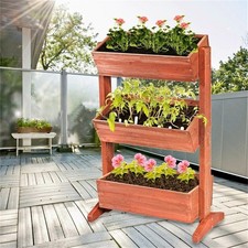 3 Tier Raised Garden Bed Wooden Elevated Planter Grow Box for Flower Herb Green