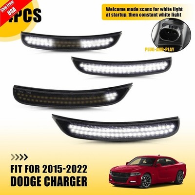 Dynamic White LED Bumper Fender Side Marker Light Set For 2015-22 Dodge Charger