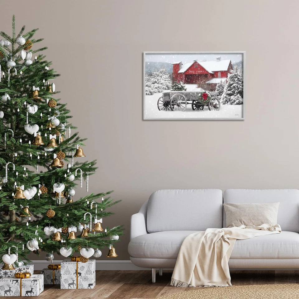 Arte de pared en giclee enmarcado en vagón de invierno y granero, diseño de Lori Deiter Foto 2 de 4