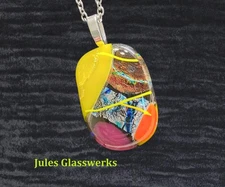Hand Crafted Dichroic Fused Glass Pendant W/Chain #1513