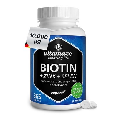 Vitamaze Biotin hochdosiert 10.000 mcg + 365 Stück (1er Pack), Transparent 