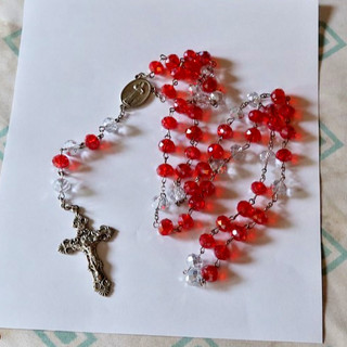 Vintage Prayer Rosary Beads Religious Necklace Jewelry INRI Ruby Crystal Italy