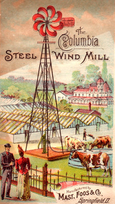 1880s-90s Mast, Foos & Co Columbia Steel Wind Mill Buckey Pumps Trade Card P85
