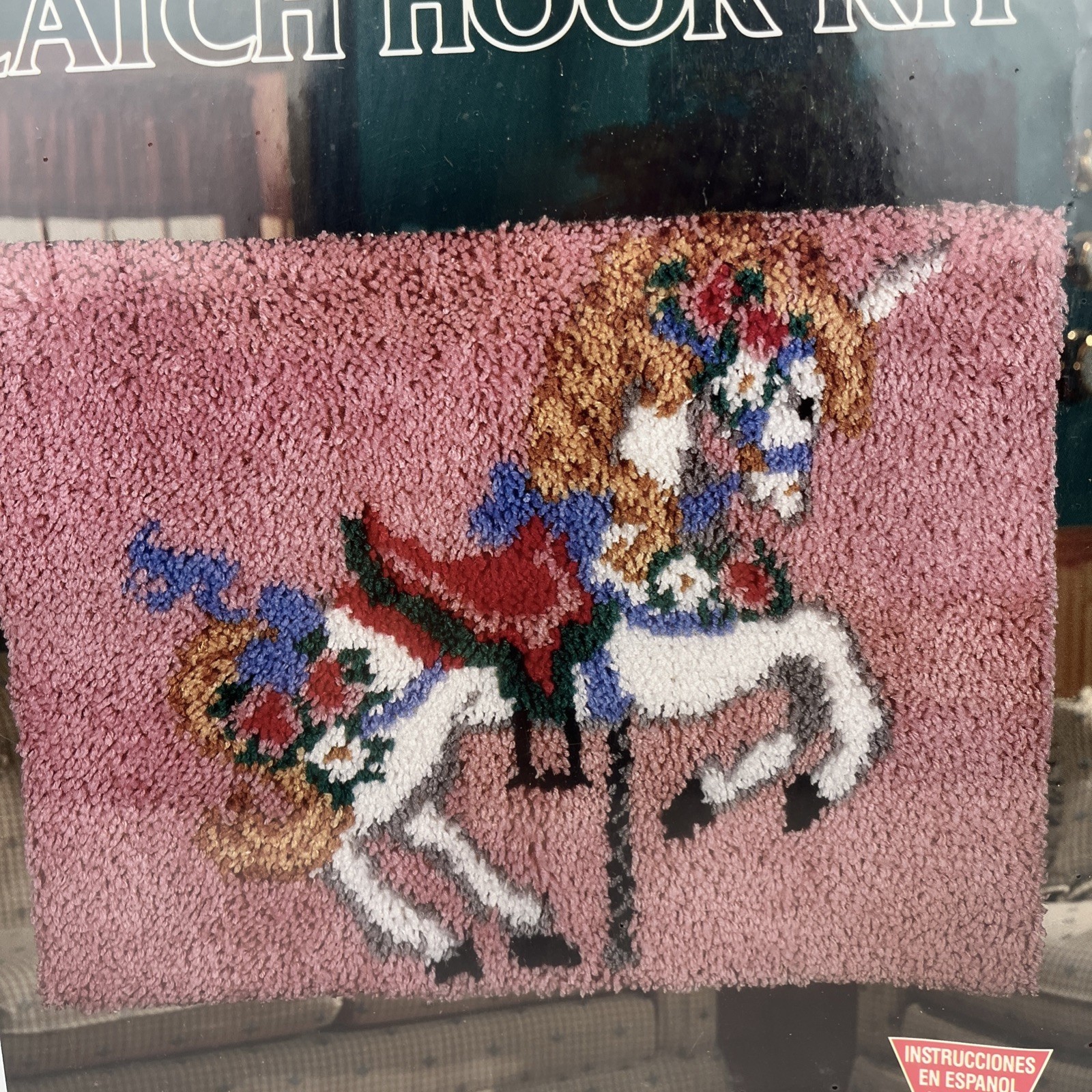 National Yarn Crafts Latch Hook Kit Carousel Unicorn Horse R886 20x27 Inch