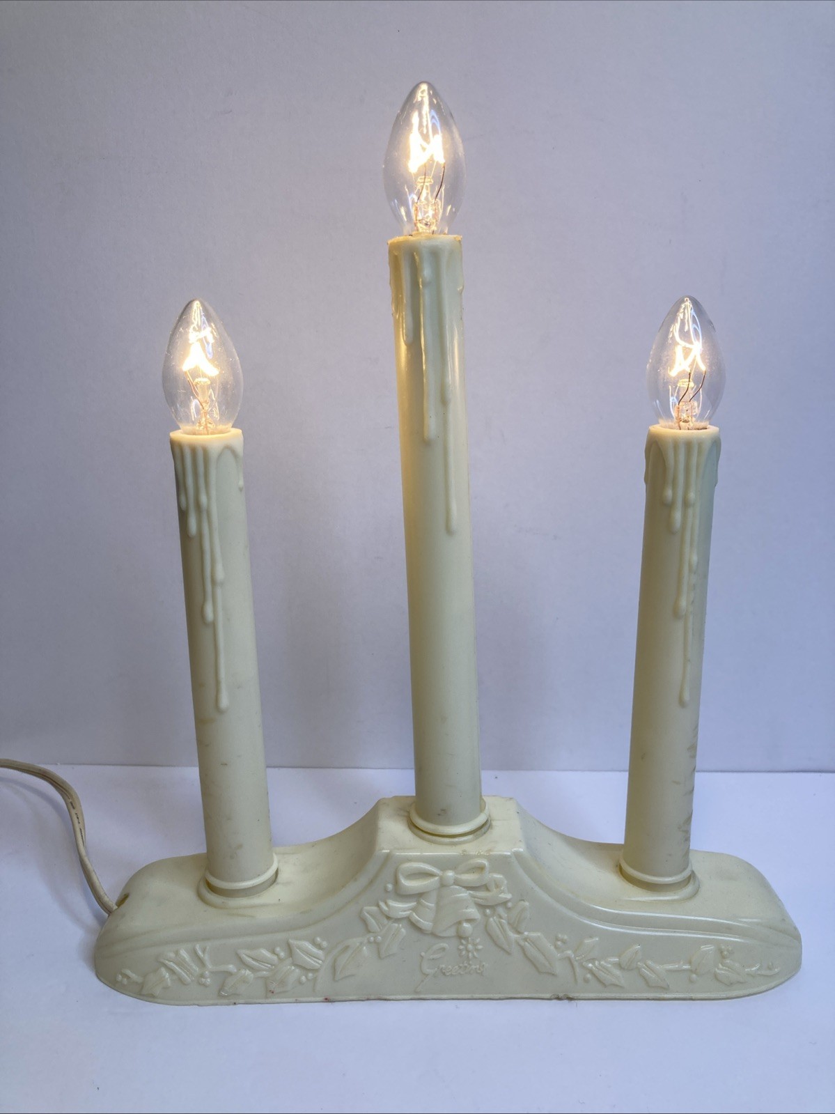 Vintage Candelabra 3 Light Window Electric Candolier  Plastic Drip Christmas
