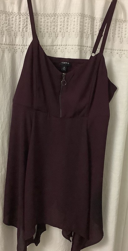 Tunic V Neck 1/4 Zip Sleeveless Burgundy Pullover Blouse 0