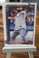 Jason Kelce 2025 Topps Baseball FP-1 First Pitch Insert Phillies Red Blue Holo