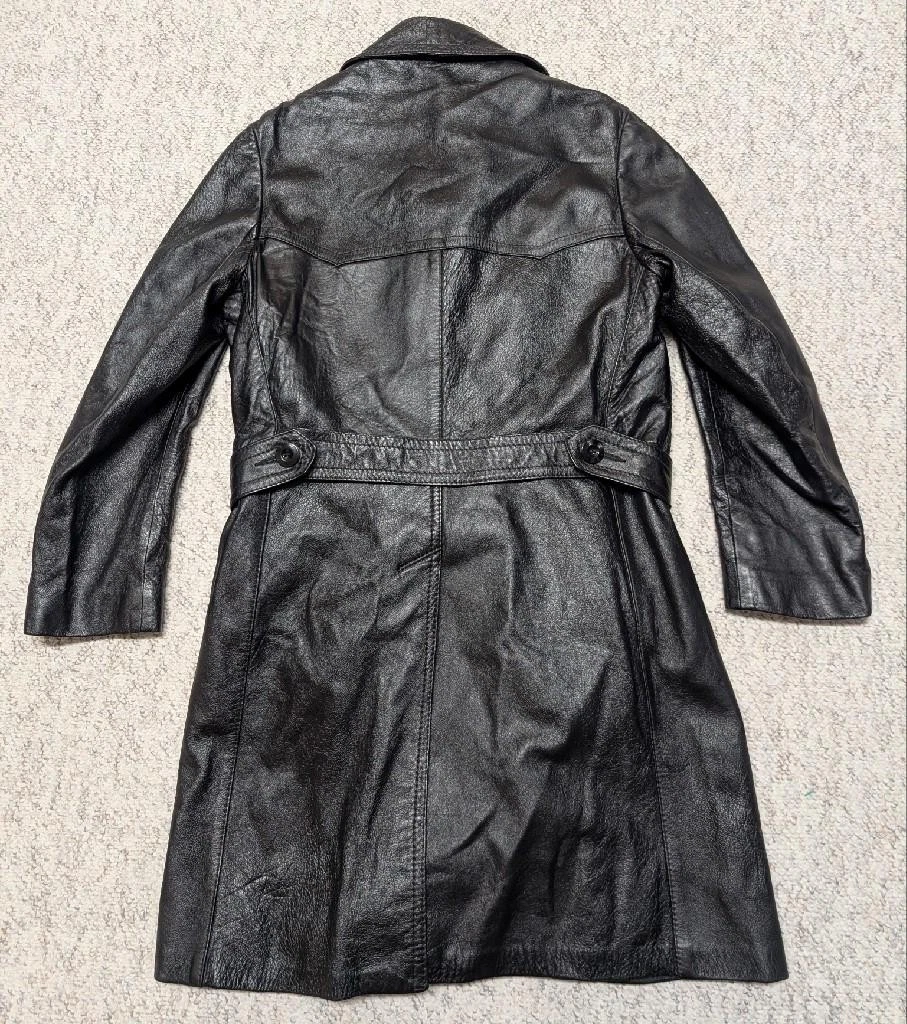 1970s vintage TRENCH COAT leather 38 double breasted BELTED black SHERLOCK image 2