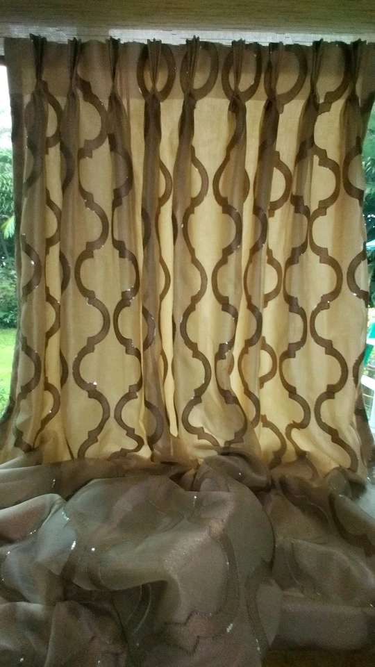 1 par de paneles de cortinas forrados bordados transparentes con lentejuelas plateadas 138" de largo #3 Foto 4 de 4