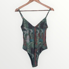 PrettyLittleThing Multicolor Spaghetti Strap Night Out Camo Fall Bodysuit Size 6