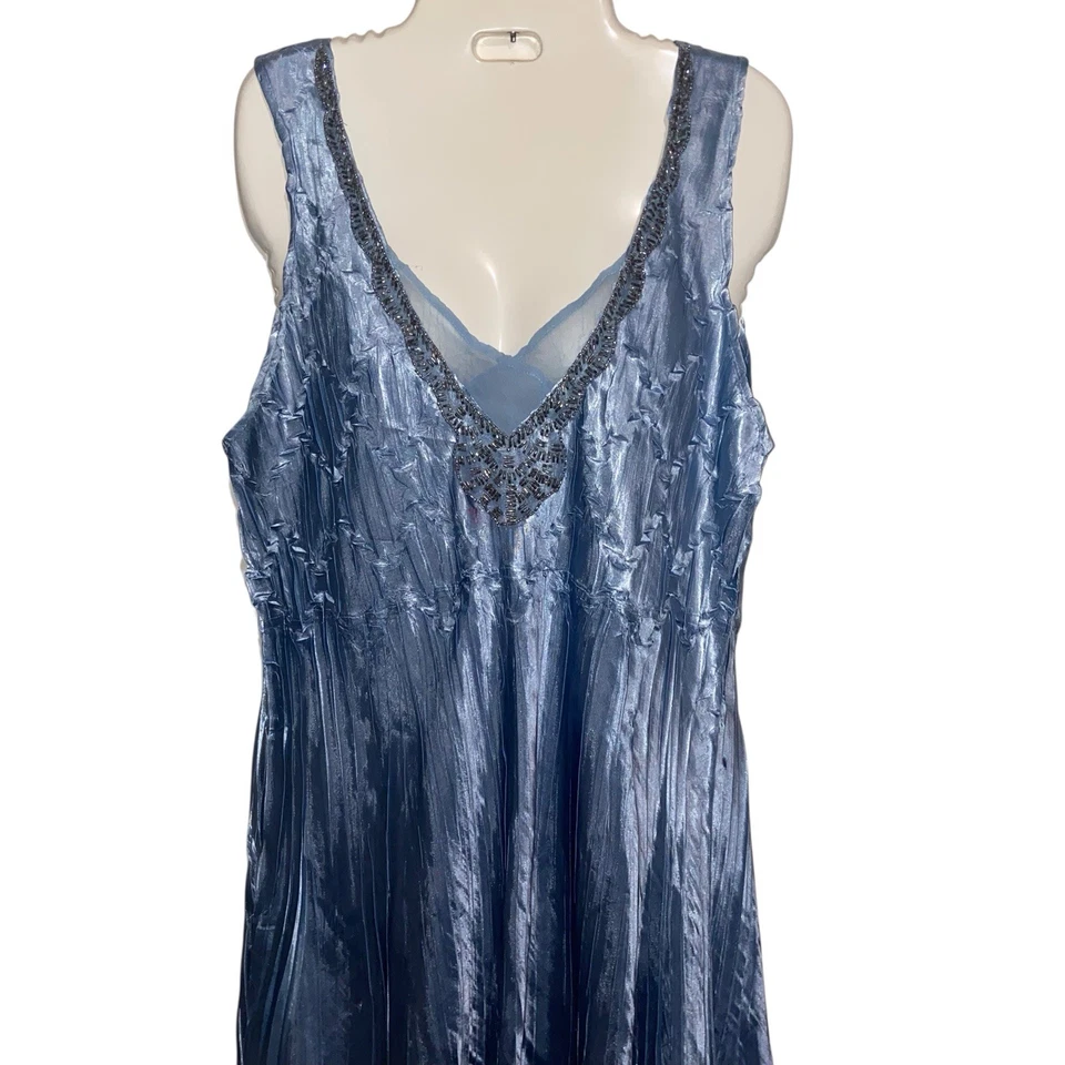 Vestido Komarov Mujer XL Hecho en EE. UU. Azul Arrugado Hada Femenino Cuentas Midi *Leer Foto 3 de 4