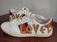Gucci Ace 'Loved' White Leather Sneakers Size 4 US, EU 34