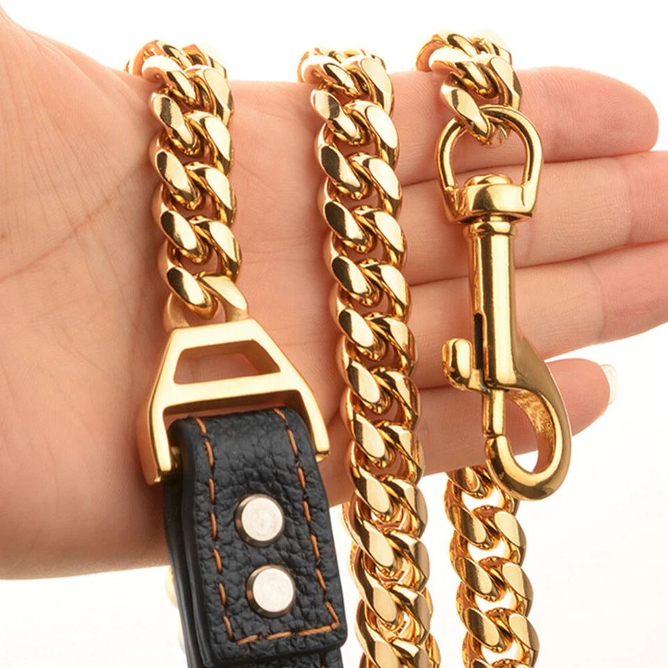 Cadena de collar de cuerda de tracción para perros para caminar mascotas correa de acero inoxidable enlace de cable Foto 2 de 4