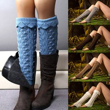 Women Winter Crochet Leg Warmers Cable Ladies Knitted Socks Leggings Foot Strap  