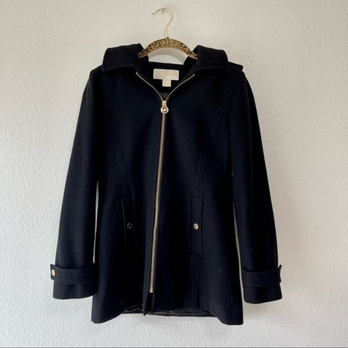MICHAEL KORS Black Wool Hooded Coat 